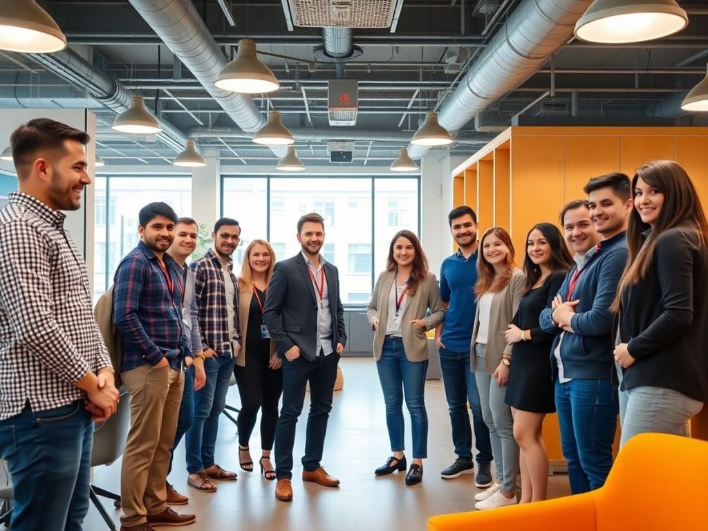 Startup-uri românești vibrante, cu antreprenori zâmbind.