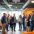 Startup-uri românești vibrante, cu antreprenori zâmbind.